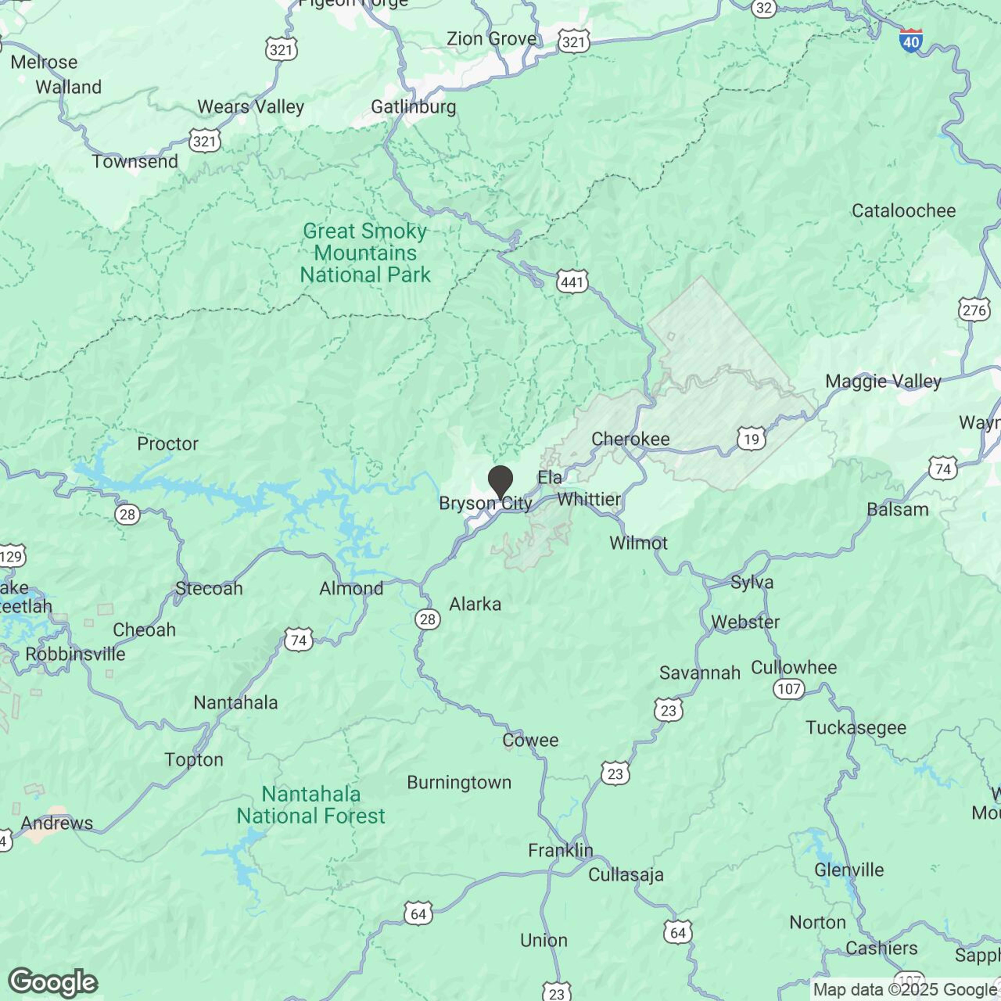 Map showing location of Cherohala Skyway Cruise