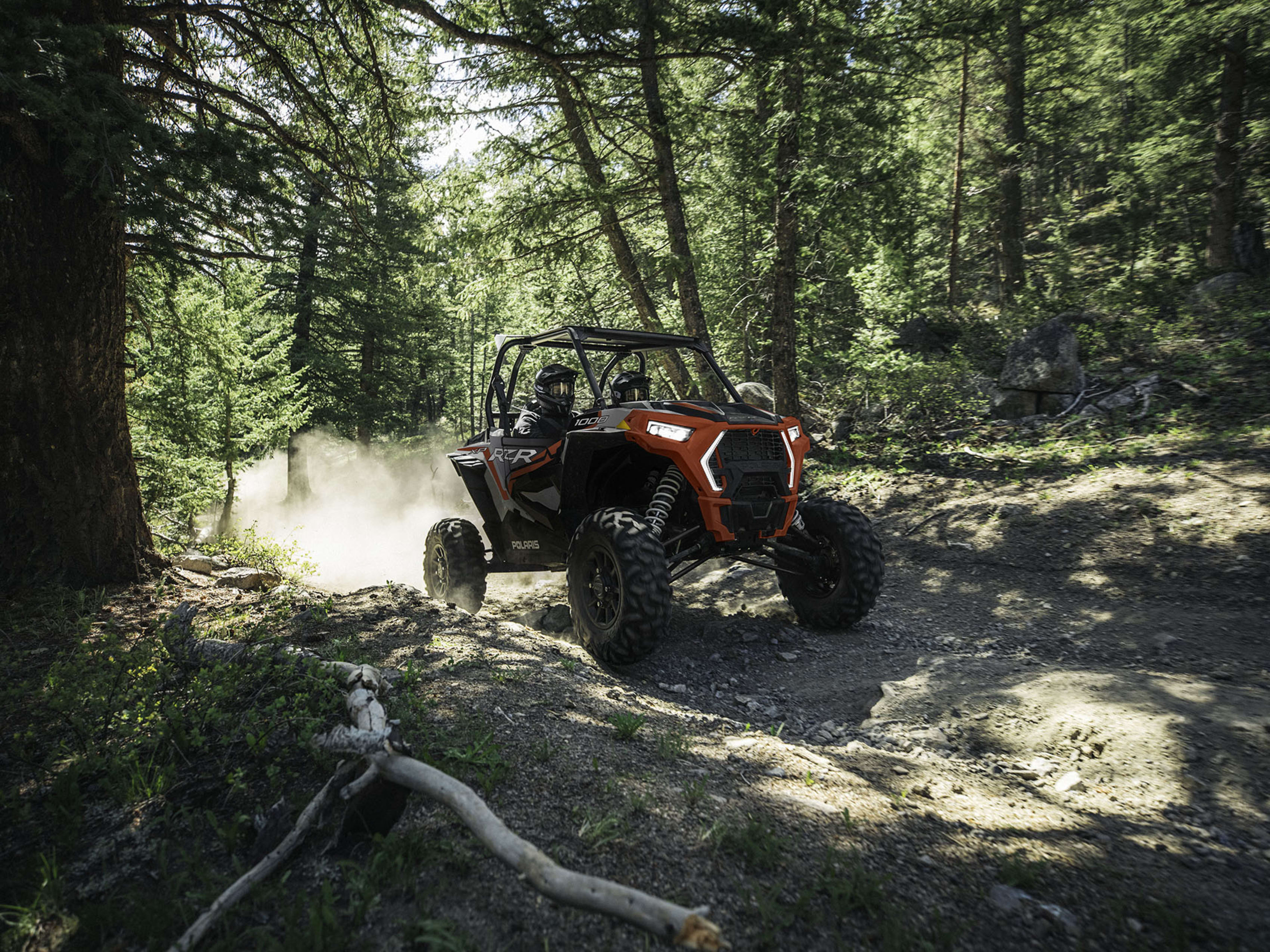 Red Polaris RZR on Michigan trail