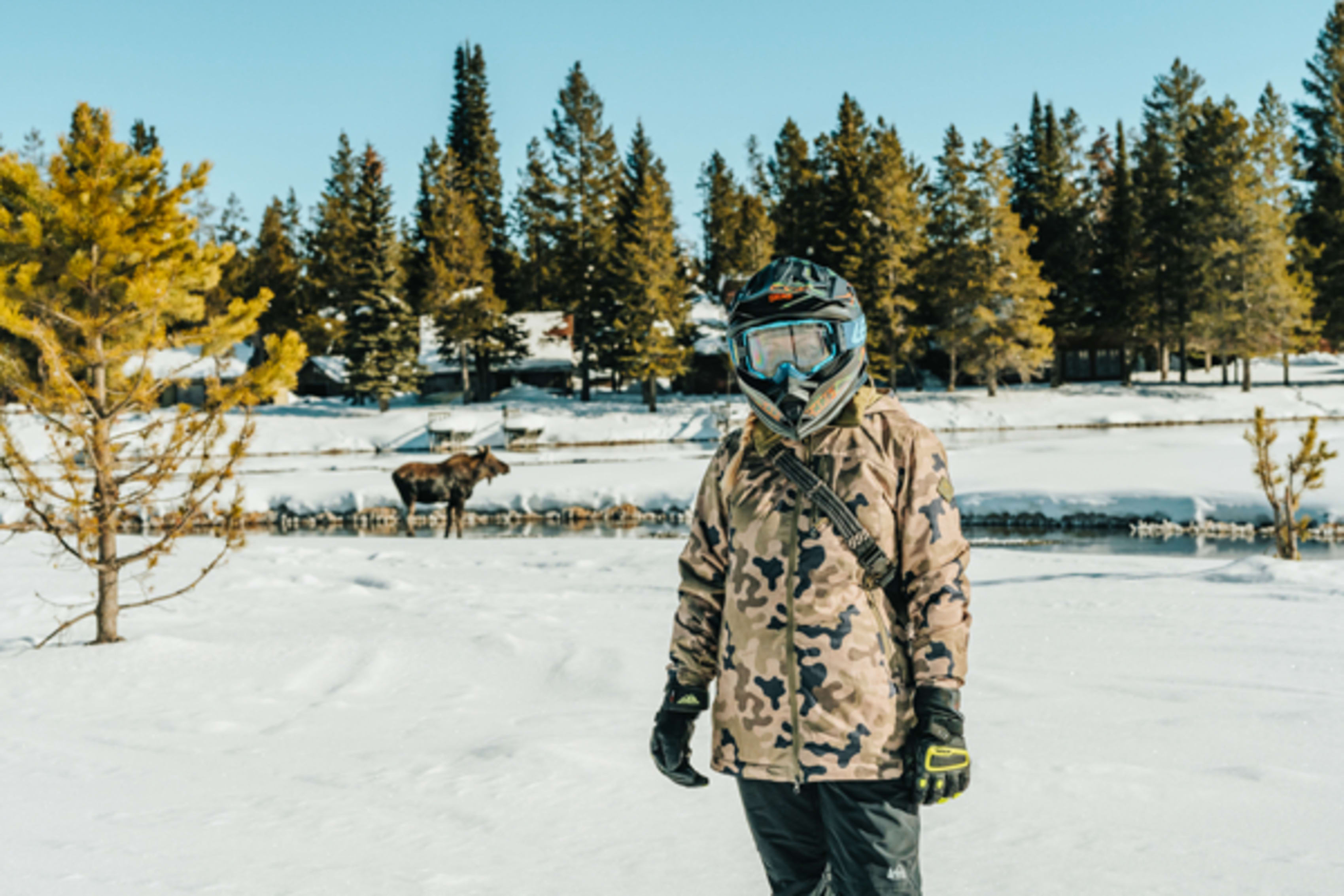 Snowmobiler in bridge in Idaho
