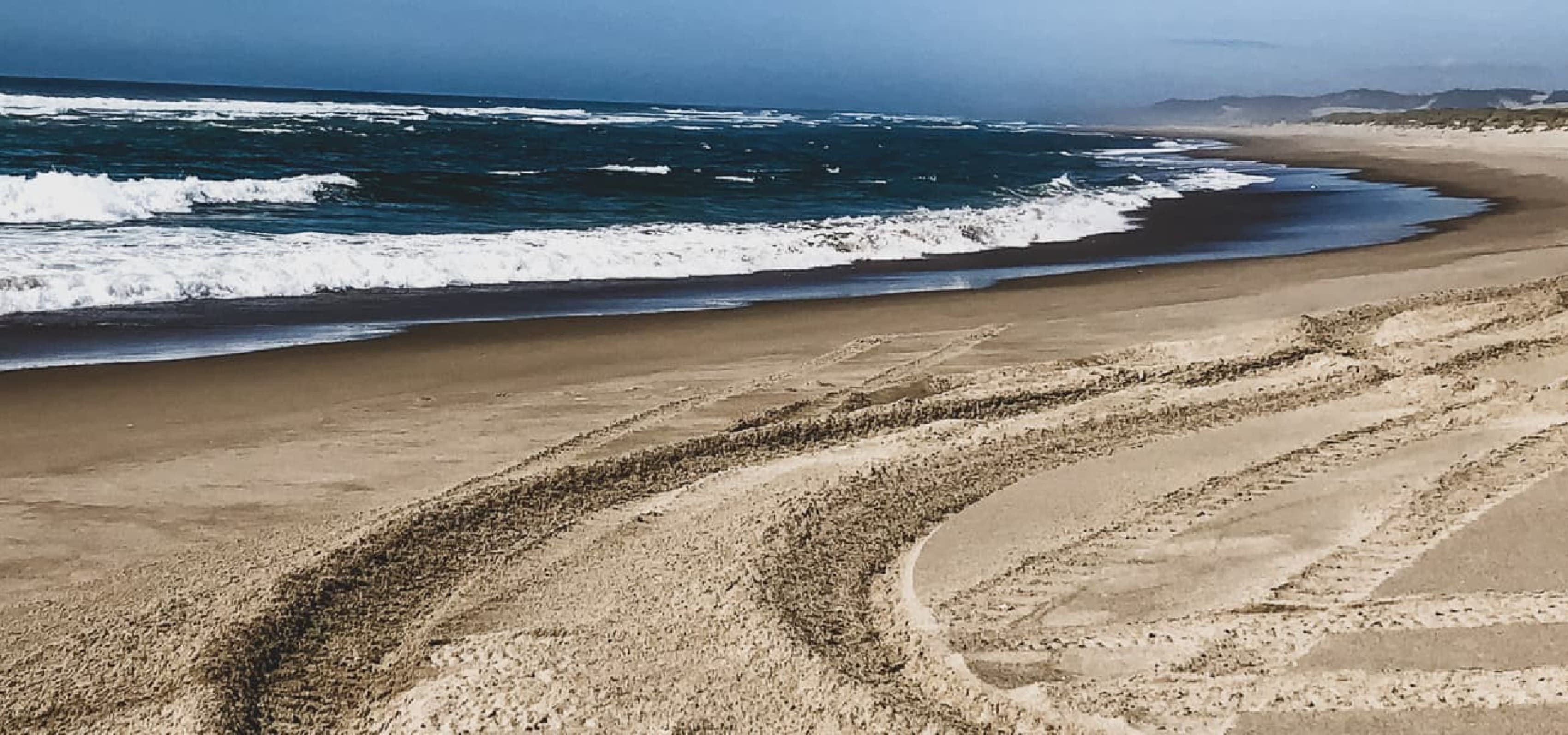 Oregon beach with ORV tire tracks