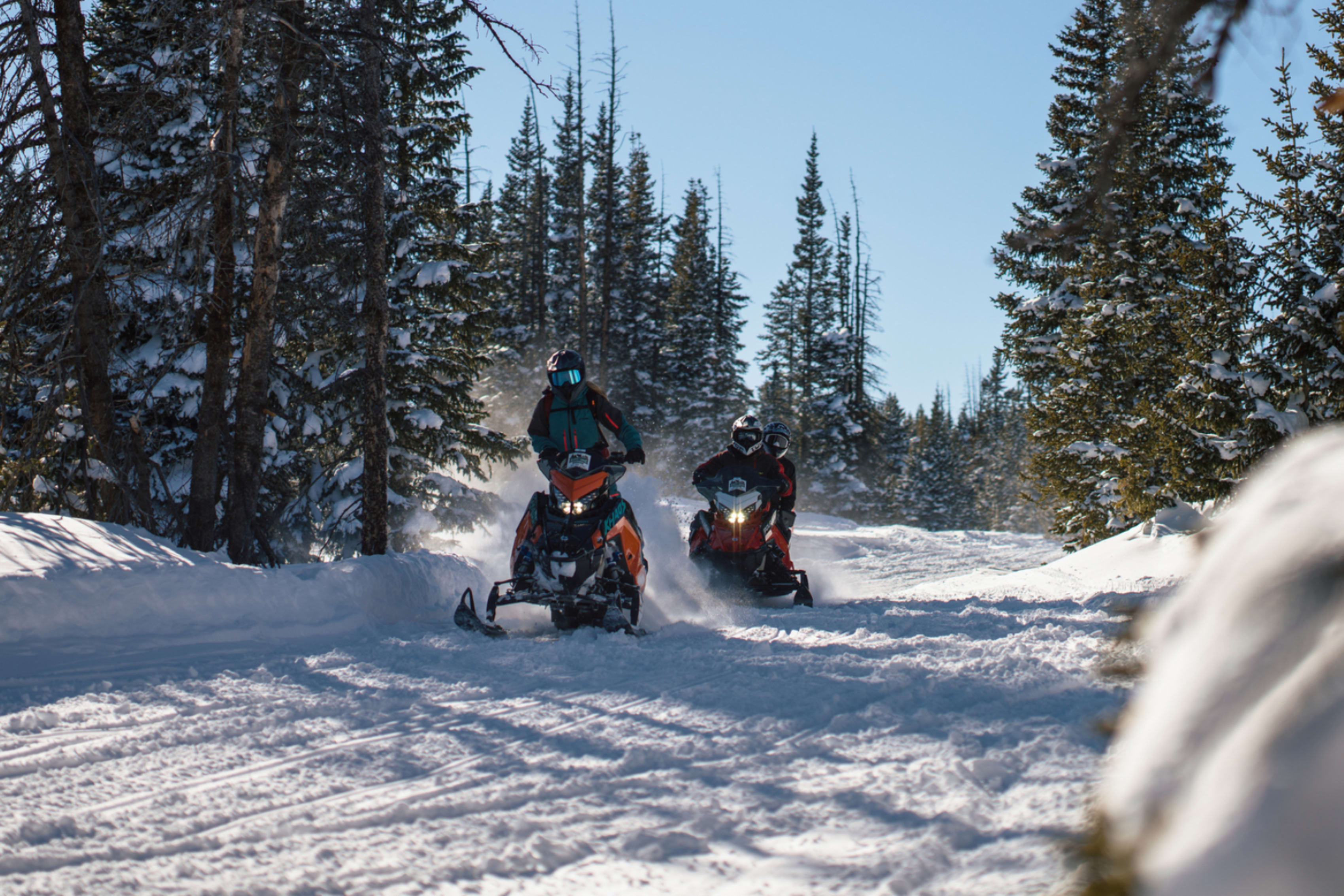 Two Polaris snowmobile riders in Wyoming